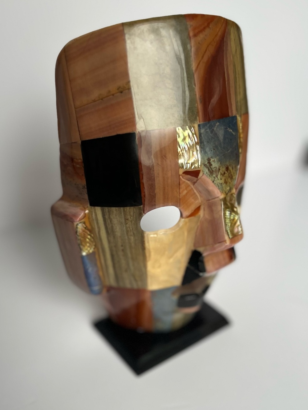 Vintage Jasper, Tiger's Eye & Abalone Inlay Mexican Mayan Style Folk Art Decor